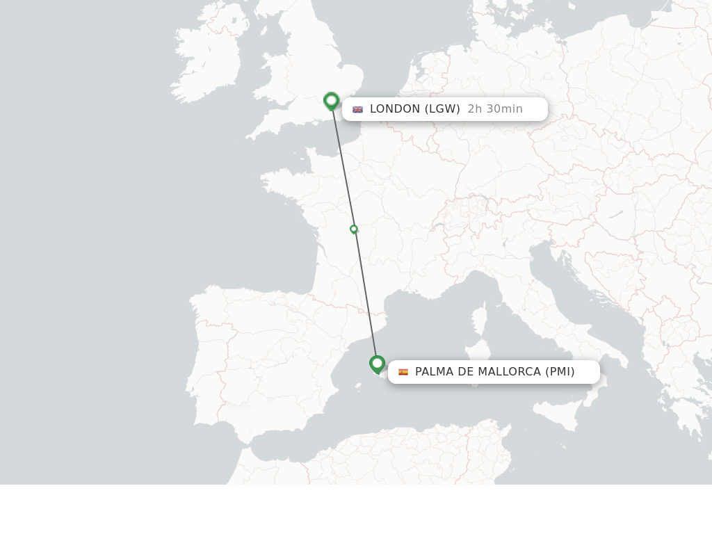 Flights from Palma De Mallorca to London route map