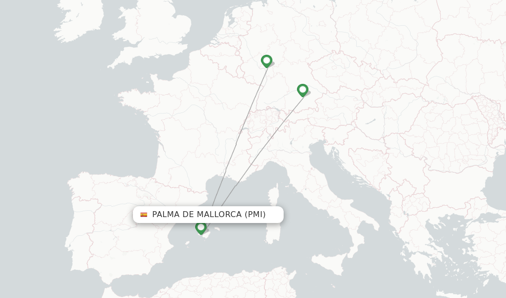 Route map with flights from Palma de Mallorca with Lufthansa