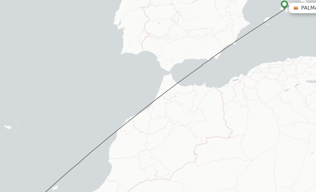 Flights from Palma de Mallorca to Las Palmas route map