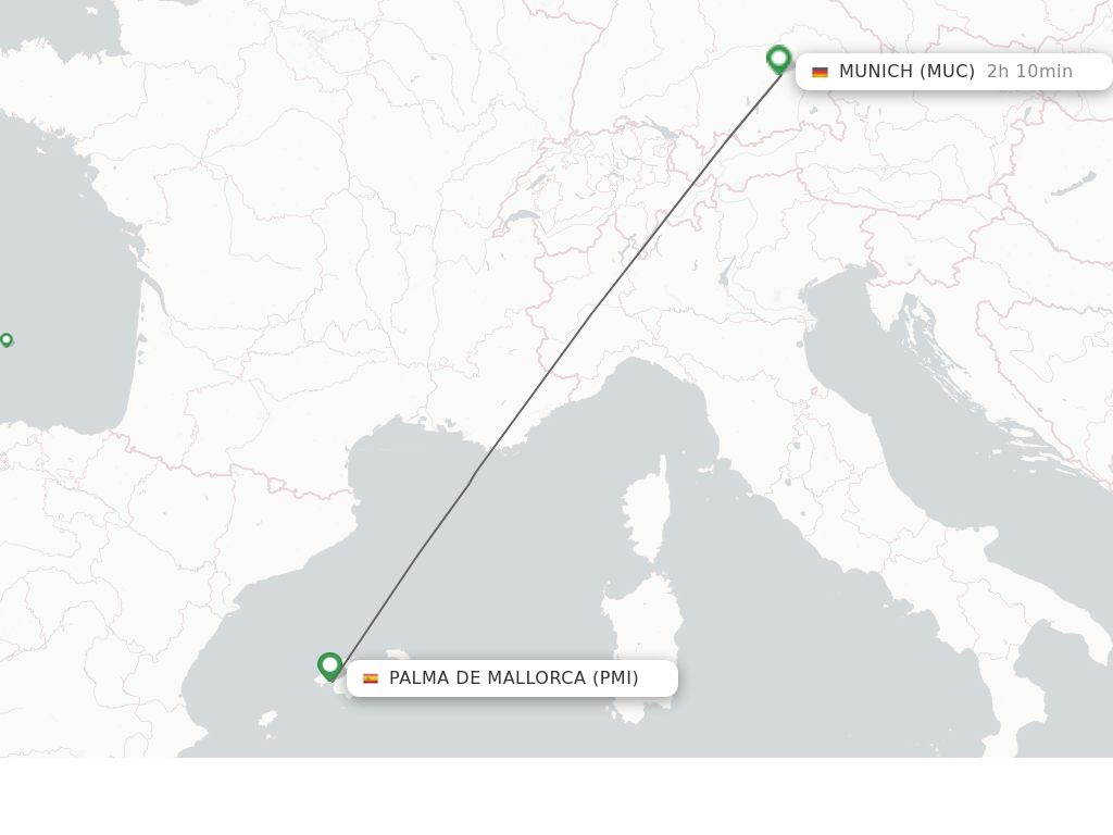 Flights from Palma De Mallorca to Munich route map