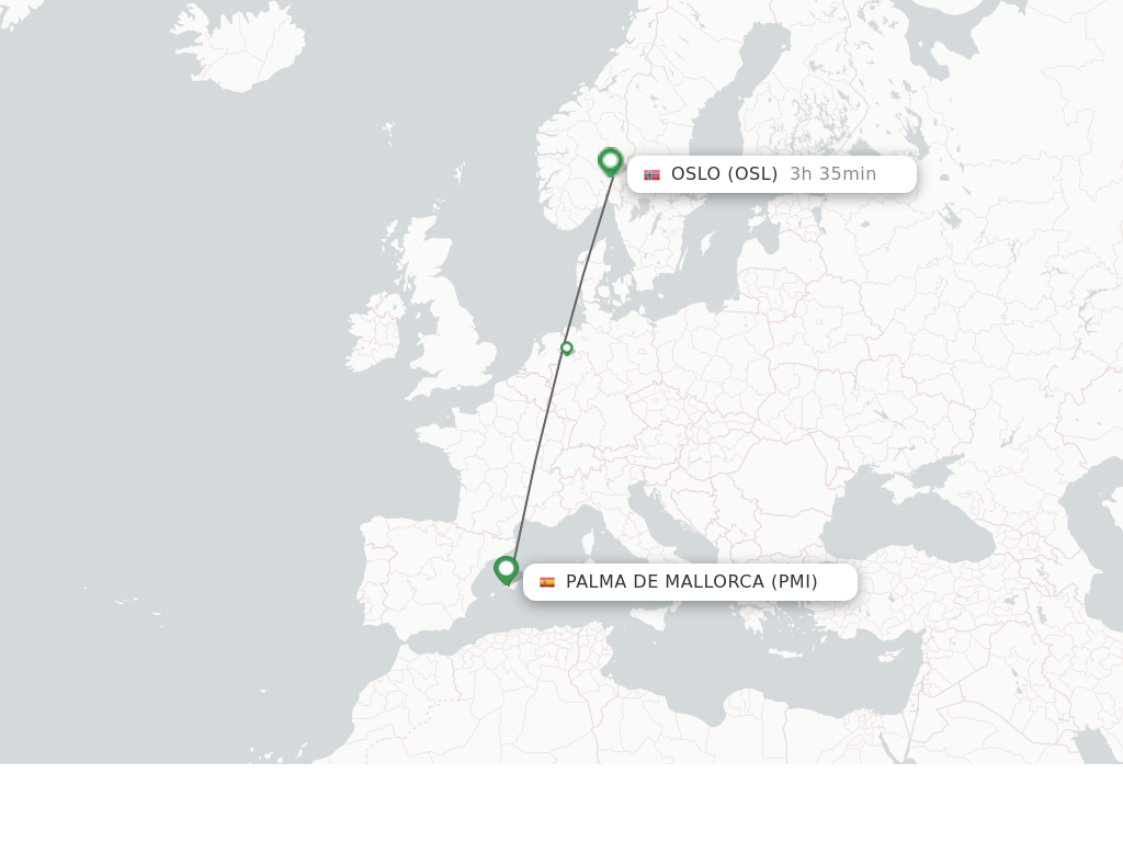 Flights from Palma de Mallorca to Oslo route map