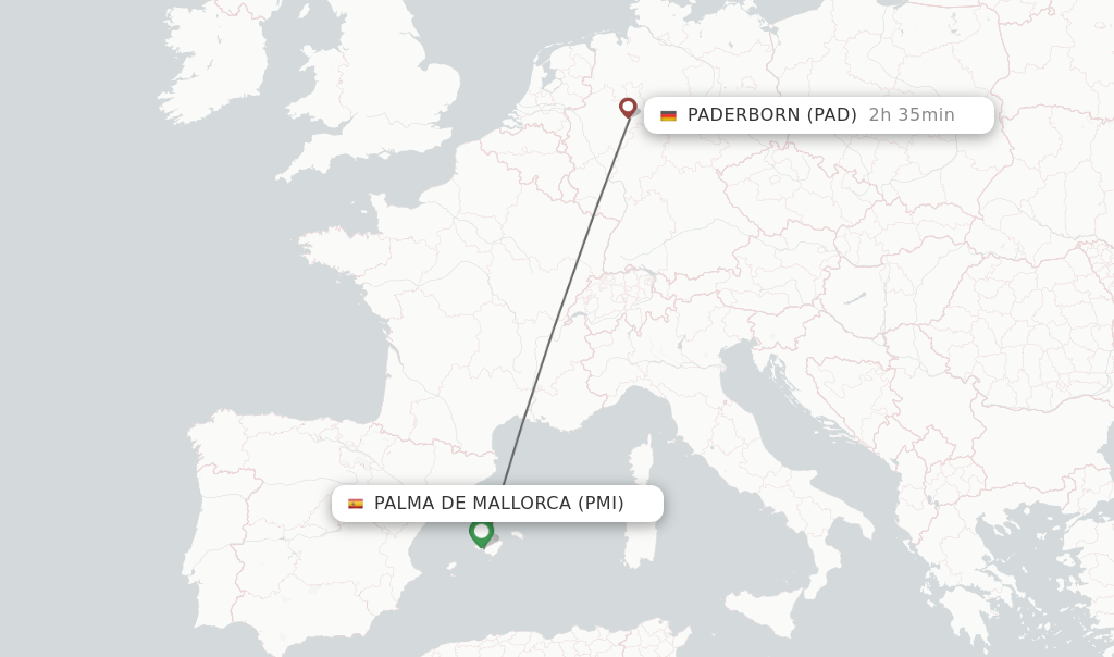 Flights from Palma de Mallorca to Paderborn route map