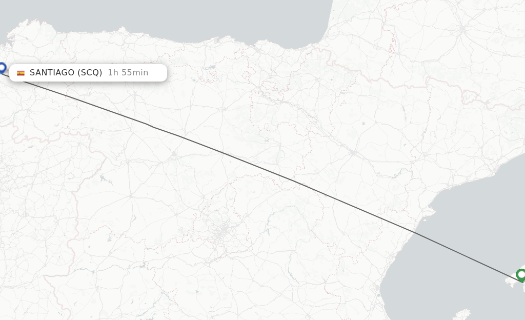 Flights from Palma de Mallorca to Santiago De Compostela route map