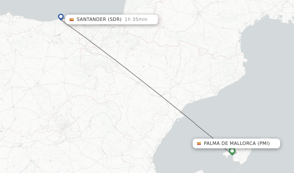 Flights from Palma de Mallorca to Santander route map