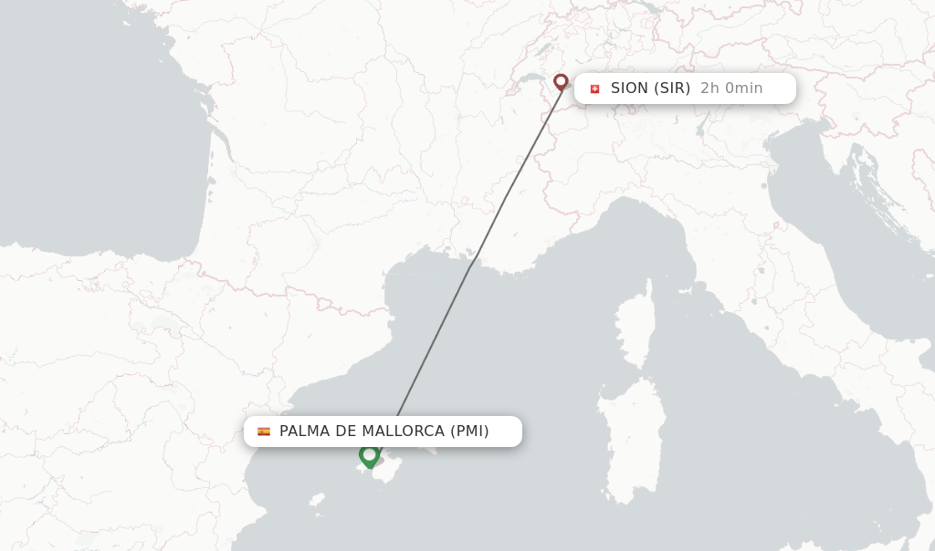 Flights from Palma de Mallorca to Sion route map