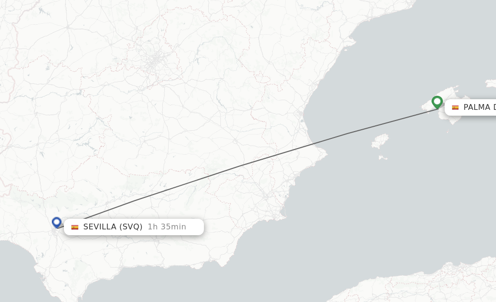 Flights from Palma De Mallorca to Sevilla route map
