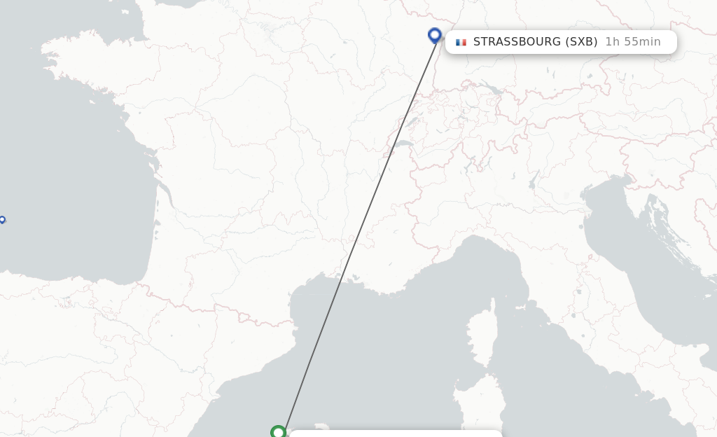 Flights from Palma de Mallorca to Strasbourg route map