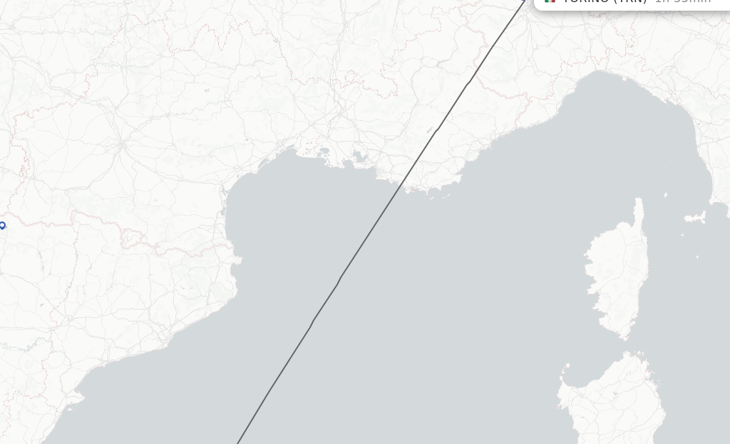 Flights from Palma de Mallorca to Turin route map