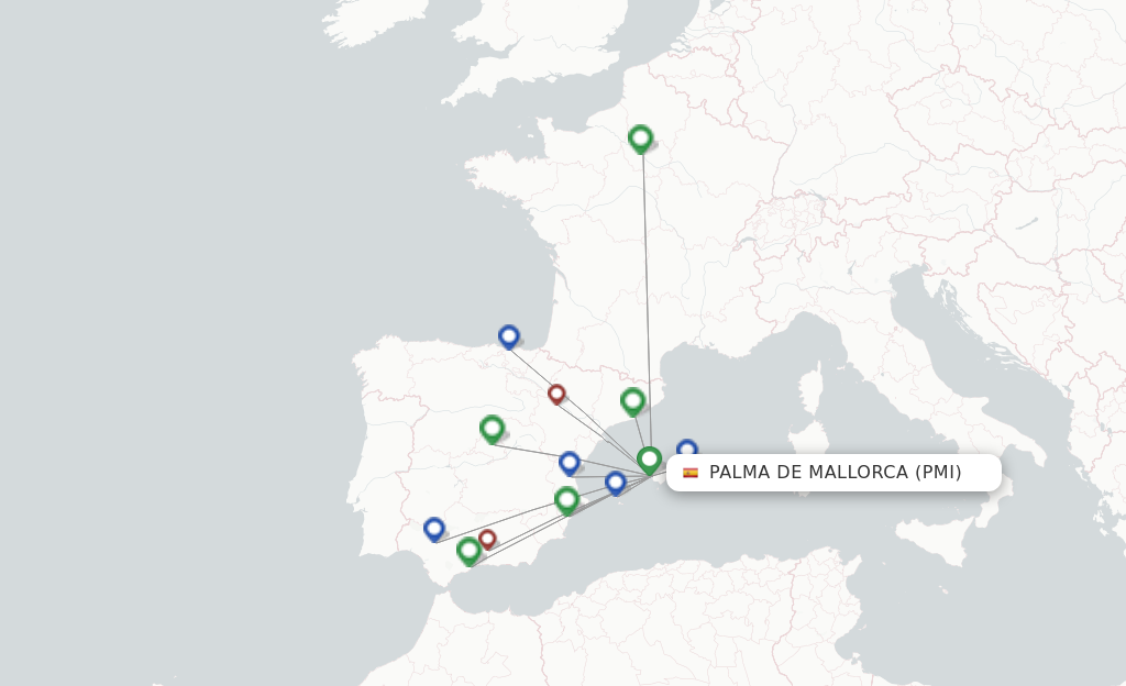 Route map with flights from Palma De Mallorca with Air Europa