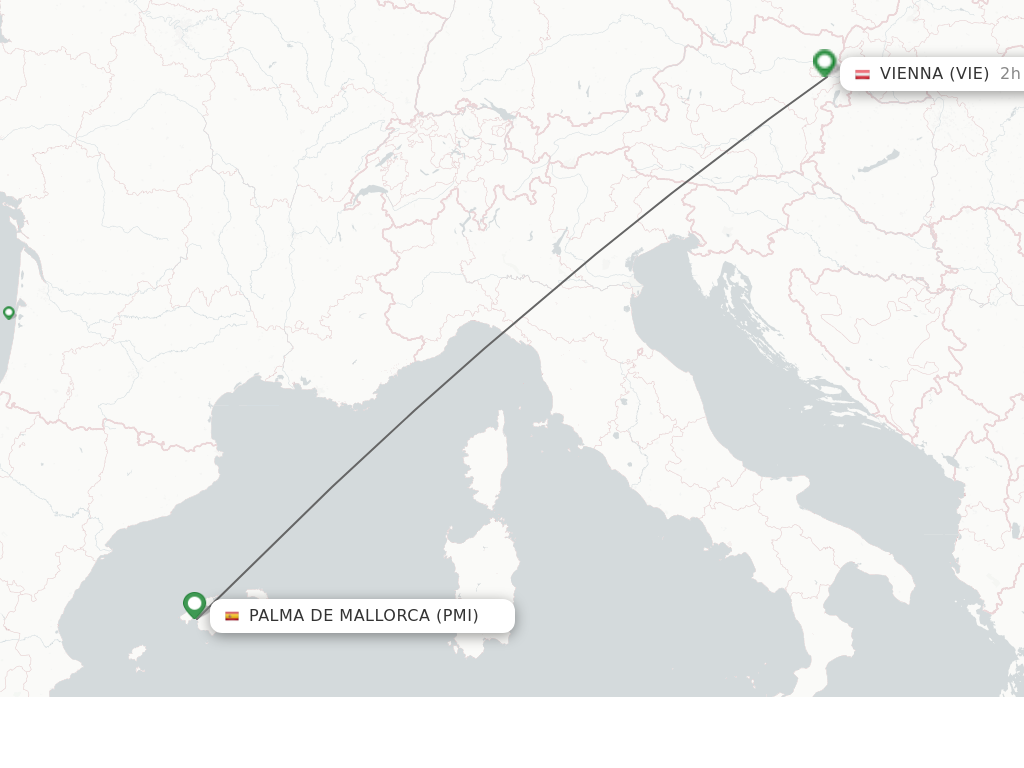 Flights from Palma De Mallorca to Vienna route map