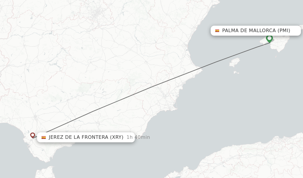Flights from Palma de Mallorca to Jerez De La Frontera route map