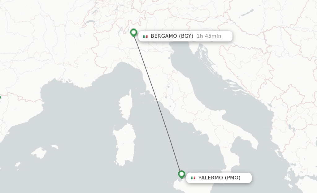Flights from Palermo to Milan route map