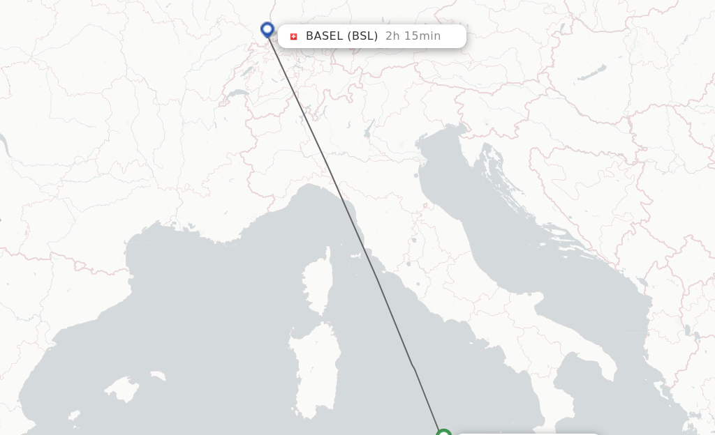 Flights from Palermo to Basel, Switzerland/Mulhouse route map