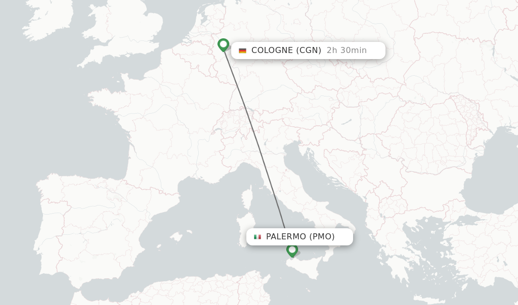 Flights from Palermo to Cologne route map