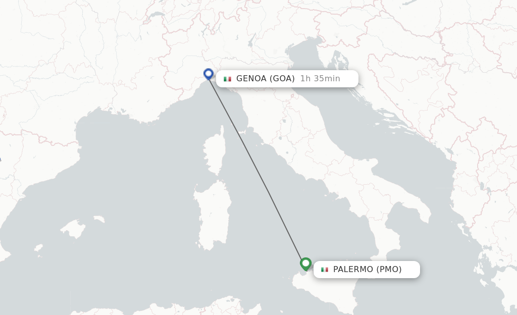 Flights from Palermo to Genoa route map