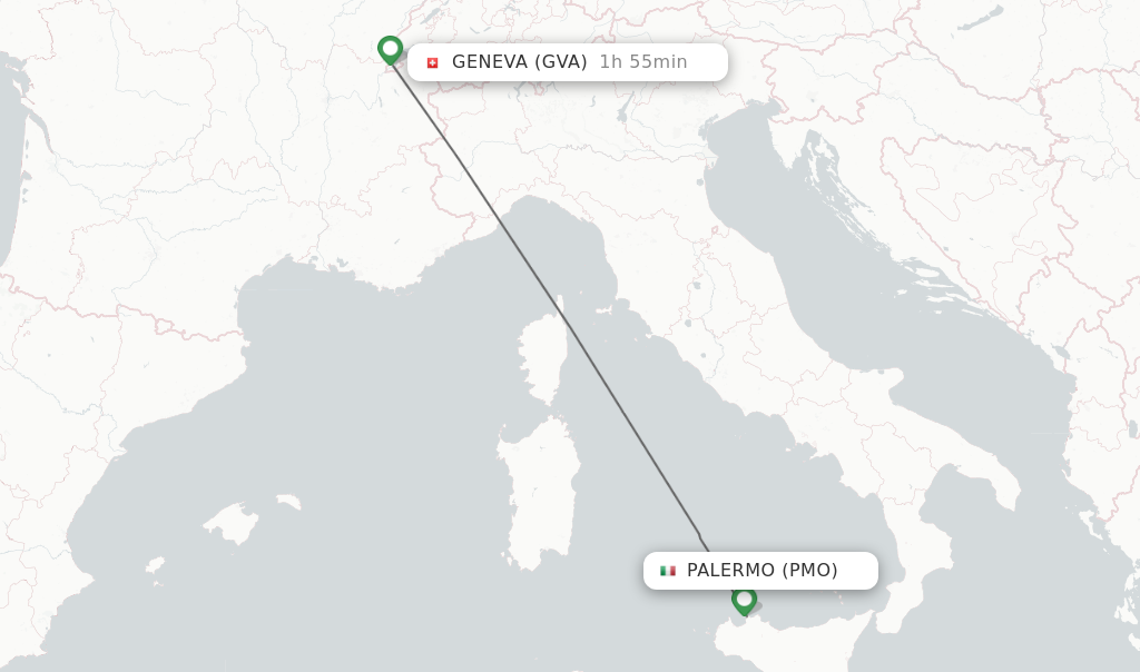 Flights from Palermo to Geneva route map