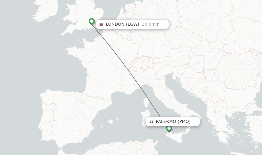 Flights from Palermo to London route map