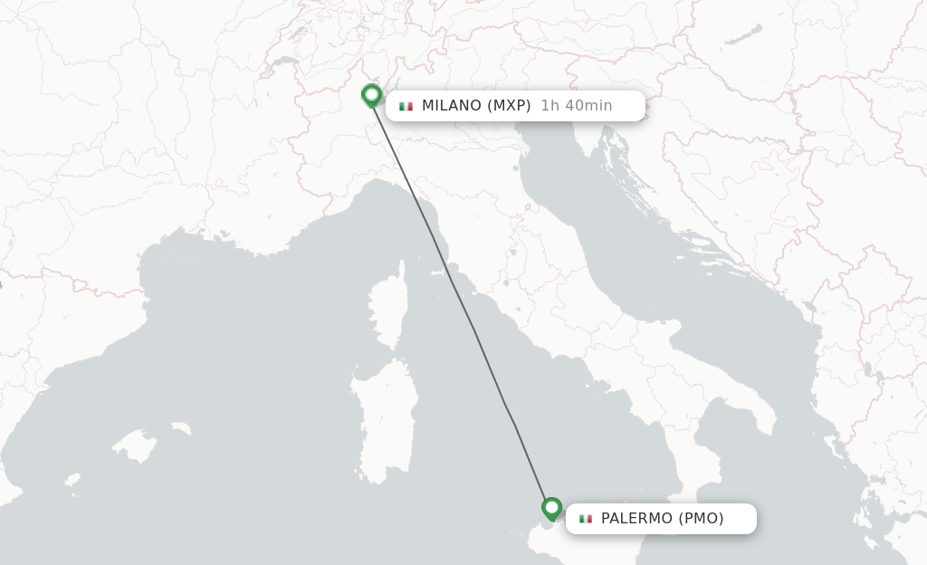 Flights from Palermo to Milan route map