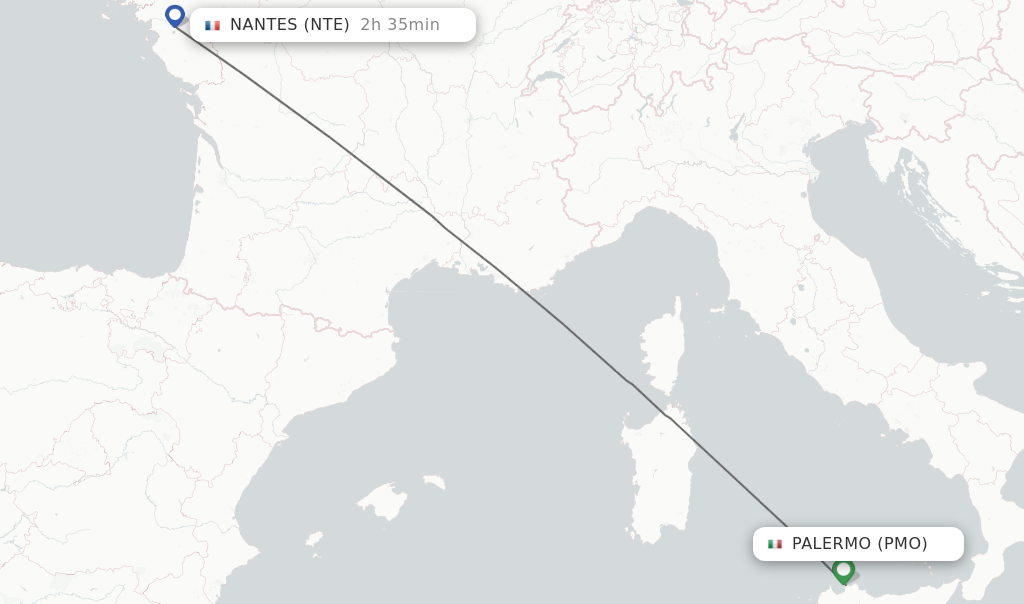 Flights from Palermo to Nantes route map