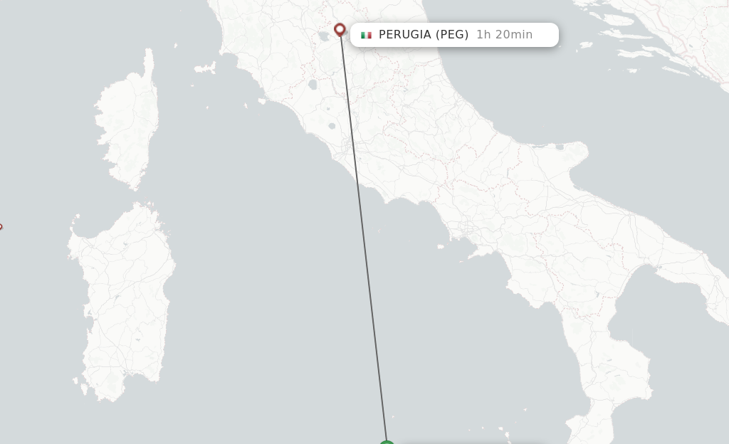 Flights from Palermo to Perugia route map