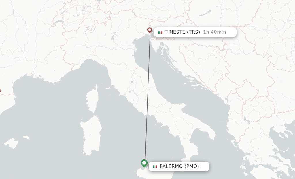 Flights from Palermo to Trieste route map