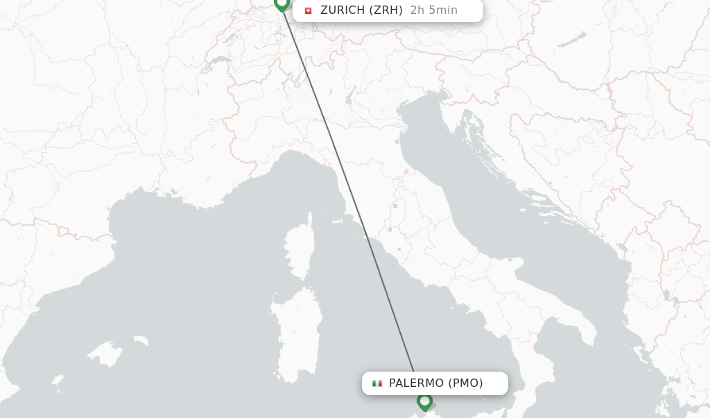 Flights from Palermo to Zurich route map