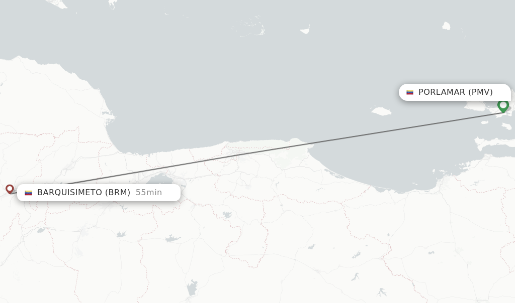 Flights from Porlamar to Barquisimeto route map