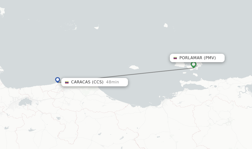 Flights from Porlamar to Caracas route map