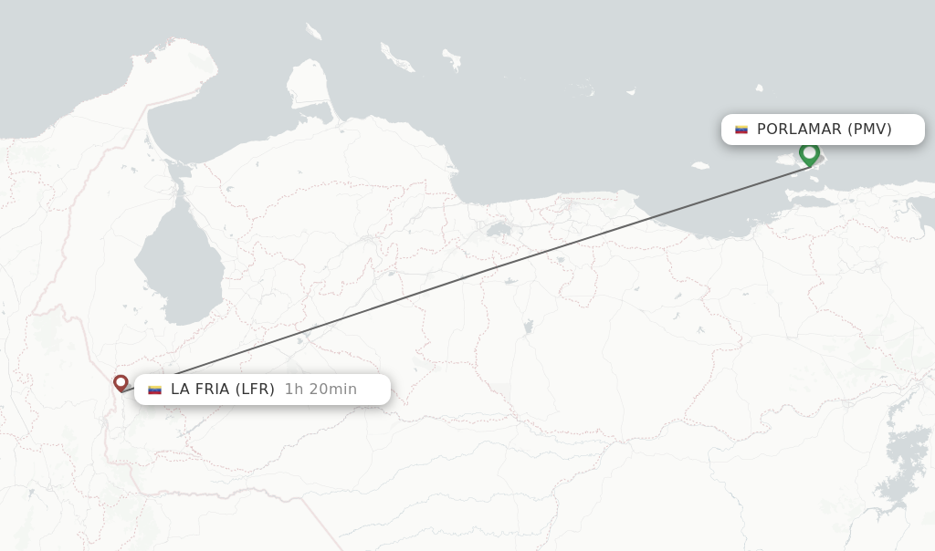Flights from Porlamar to La Fria route map