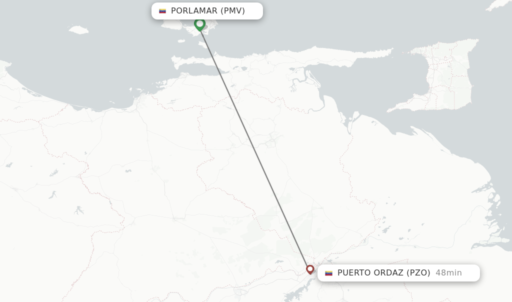 Flights from Porlamar to Puerto Ordaz route map