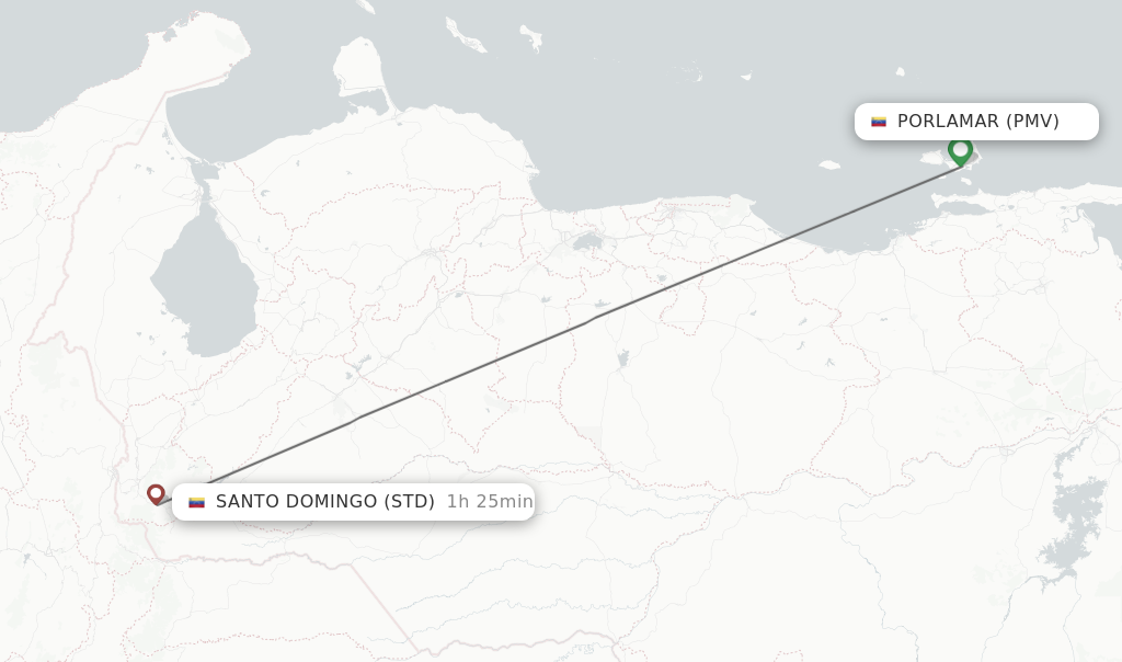 Flights from Porlamar to Santo Domingo route map