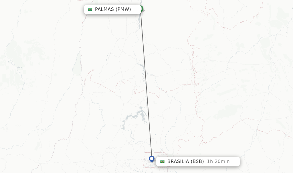 Flights from Palmas to Brasilia route map