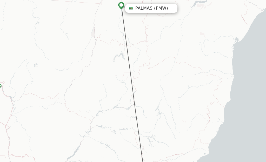 Flights from Palmas to Sao Paulo route map