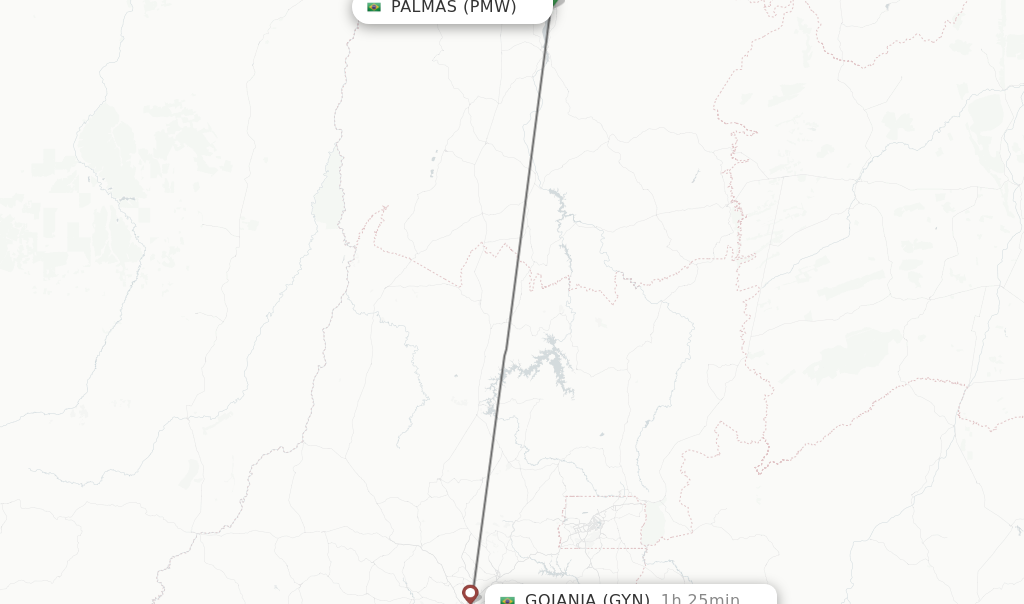 Flights from Palmas to Goiania route map
