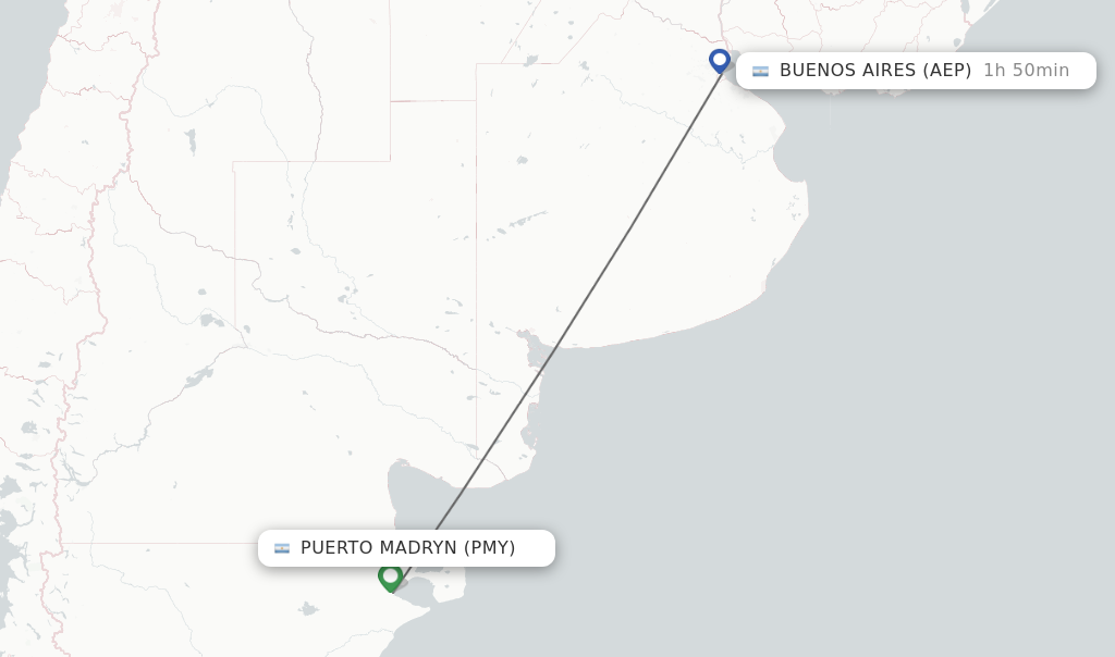 Flights from Puerto Madryn to Buenos Aires route map