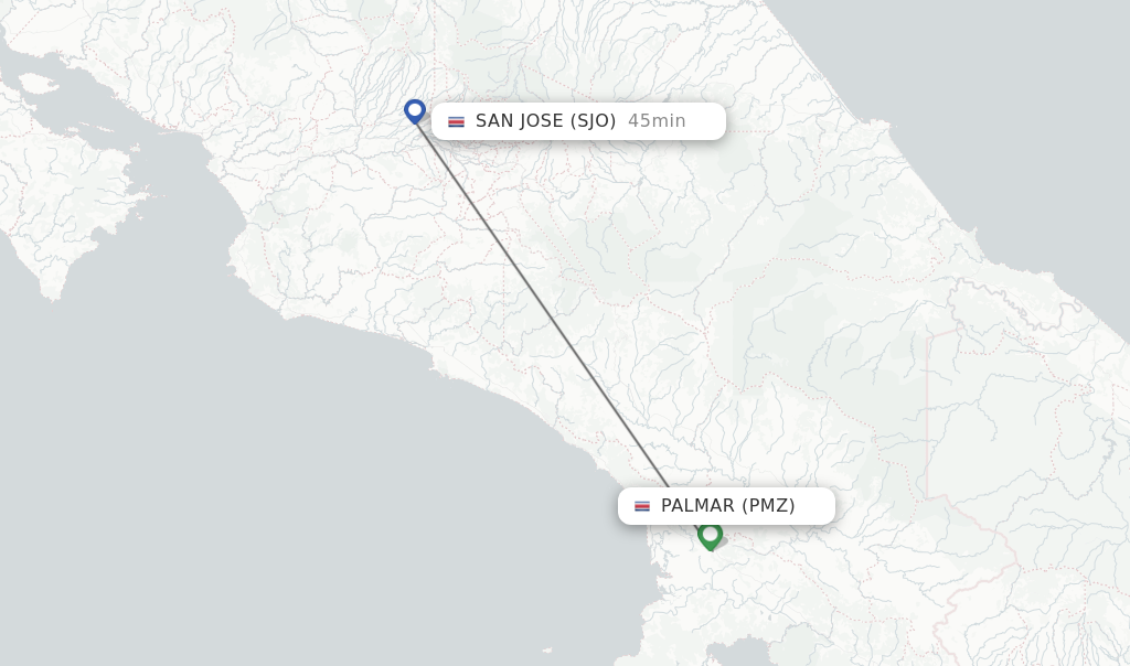 Flights from Palmar to San Jose route map