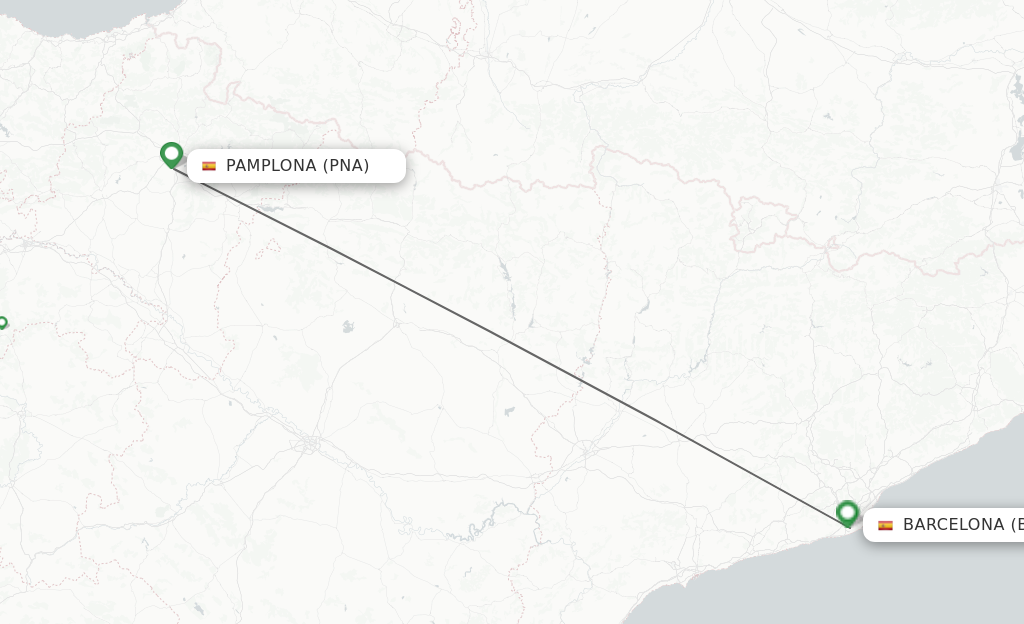 Flights from Pamplona to Barcelona route map