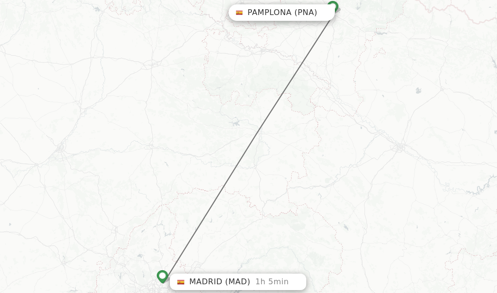 Flights from Pamplona to Madrid route map