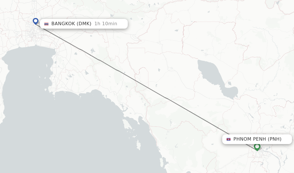 Flights from Phnom Penh to Bangkok route map