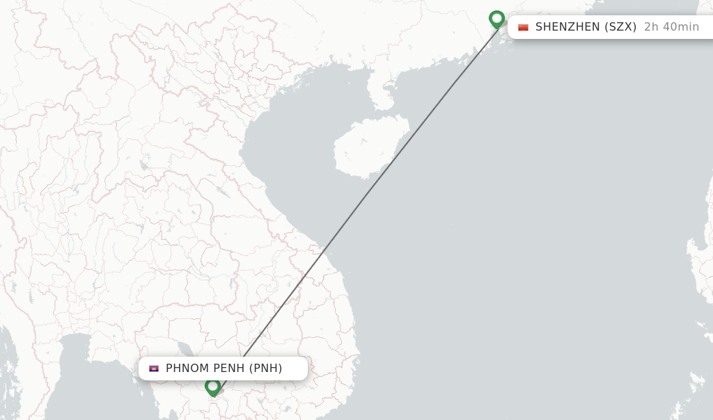Flights from Phnom Penh to Shenzhen route map