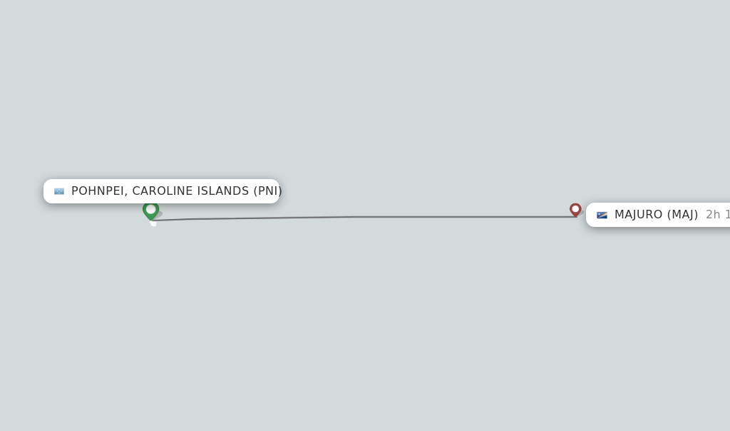 Flights from Pohnpei, Caroline Islands to Majuro route map