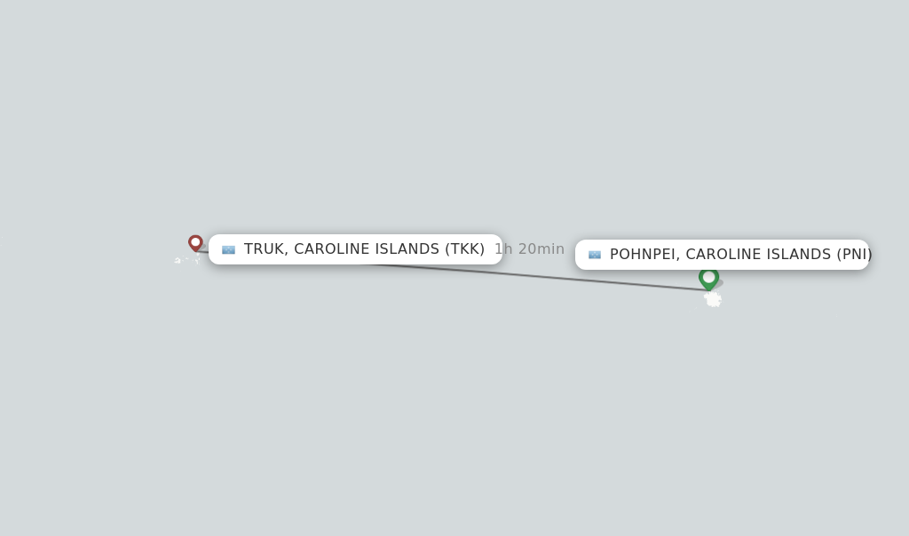 Flights from Pohnpei, Caroline Islands to Truk, Caroline Islands route map