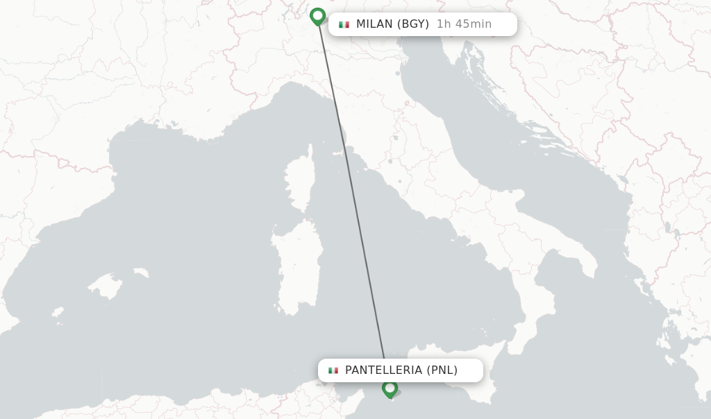 Flights from Pantelleria to Milan route map