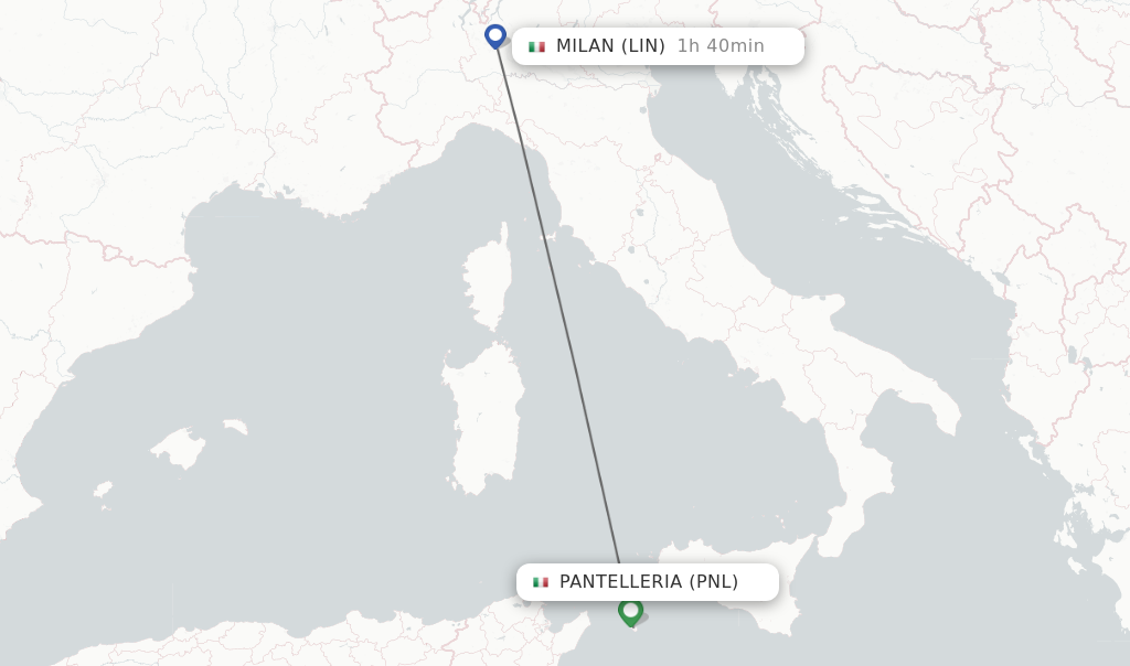 Flights from Pantelleria to Milan route map