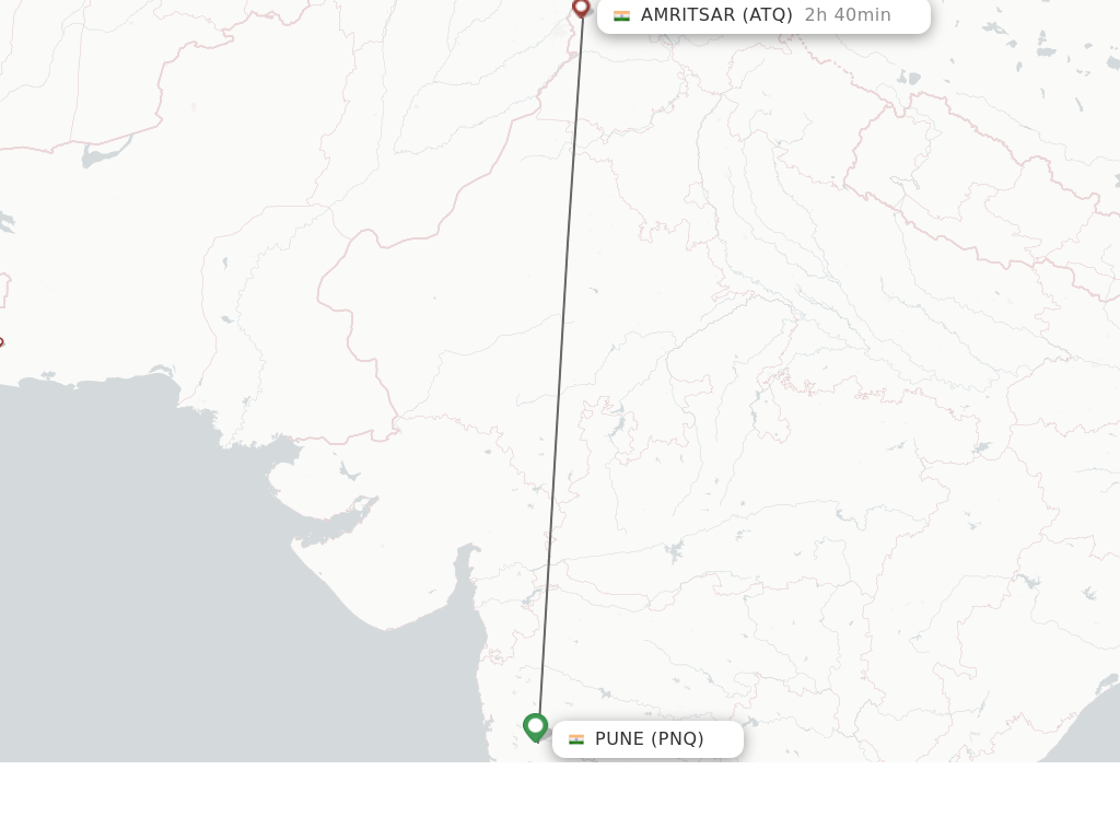 Flights from Pune to Amritsar route map