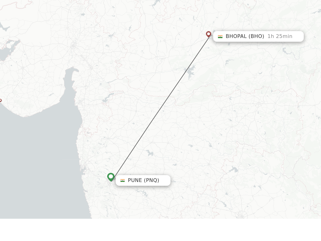 Flights from Pune to Bhopal route map