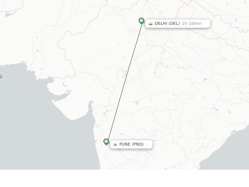 Flights from Pune to Delhi route map