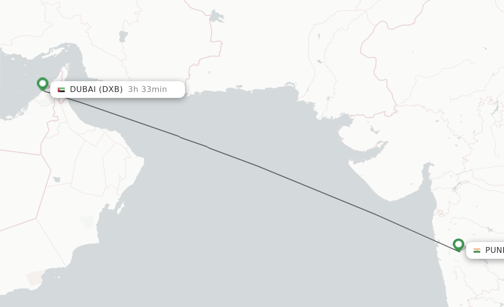 Flights from Pune to Dubai route map
