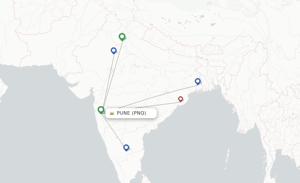 Route map with flights from Pune with AirAsia India