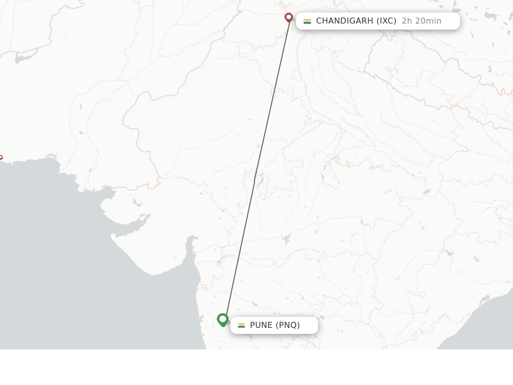 Flights from Pune to Chandigarh route map
